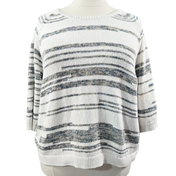 J. Jill Sweaters - J. Jill Pure Jill Ivory Marled Stripe Raglan Sleeve Scoop Neck Sweater Boho